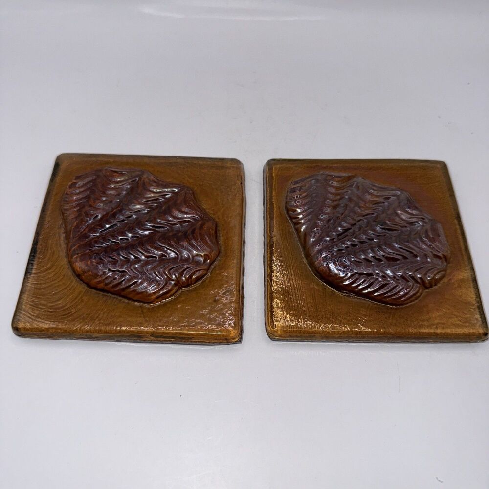 2 Glass Wall Tiles 4" Square Translucent Iridescent Raised Shell 3D Vintage NEW